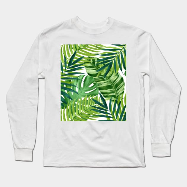 Green Tropical Leaves Long Sleeve T-Shirt by CatyArte